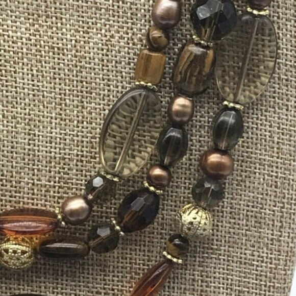 Brown Beaded Multi Strand Necklace 19" - Picture 2 of 10